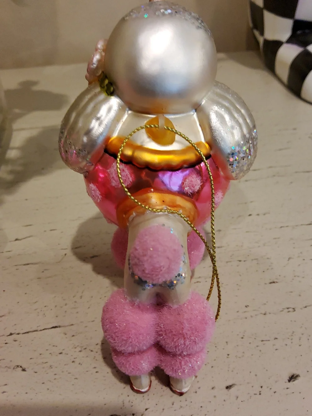 Decorative Pink and White Poodle Ornaments - Set of 6